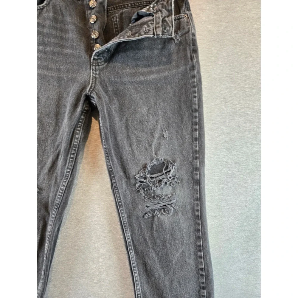 Free People Blossom Rigid Skinny Jeans Women 30 Black Distressed Cropped Raw Hem